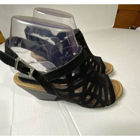 BOC Born Concept Dixie Women Black Leather‎ Open Toe Block Heel Sandals Sz 7.5 - Picture 1 of 8